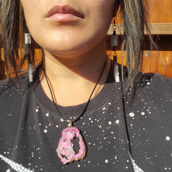 Hand Crafted Jewelry - 🔥HUGE SALE Handmade pink Crystal quartz cluster necklace